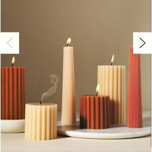 Anthropologie Tonal Pillar Candles Set Of 2 Nwb Tall And Short Tan